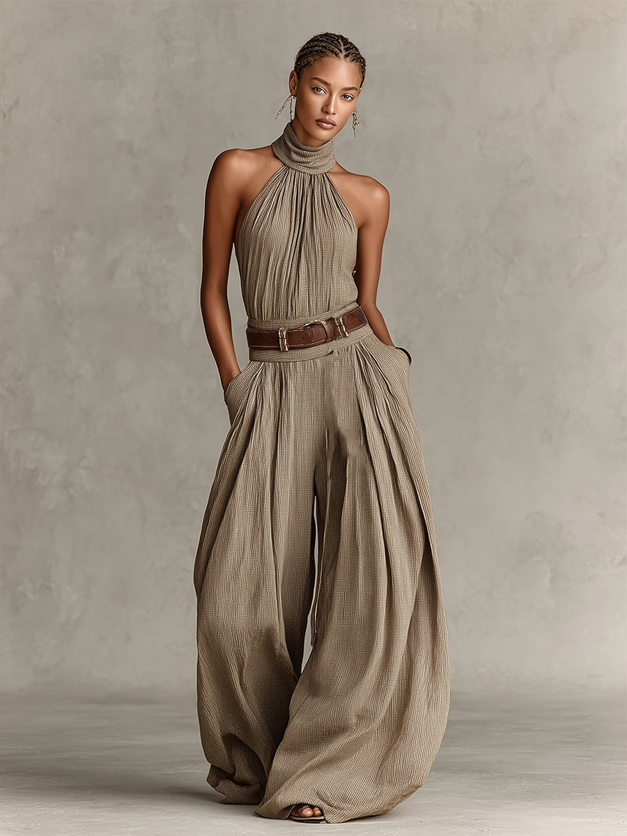 Jerina – Jumpsuit Med Brede Ben Og Holder Hals
