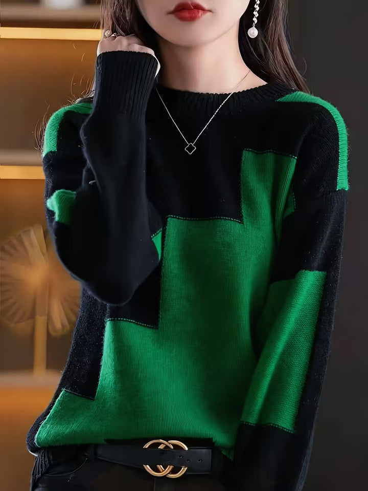 Marvelle – Langærmet Sweater Med Rund Hals Og Farveblokke