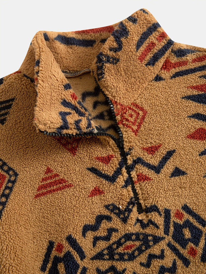 Jacco – Fleece-sweatshirt Med Halv Lynlås Og Geometrisk Mønster