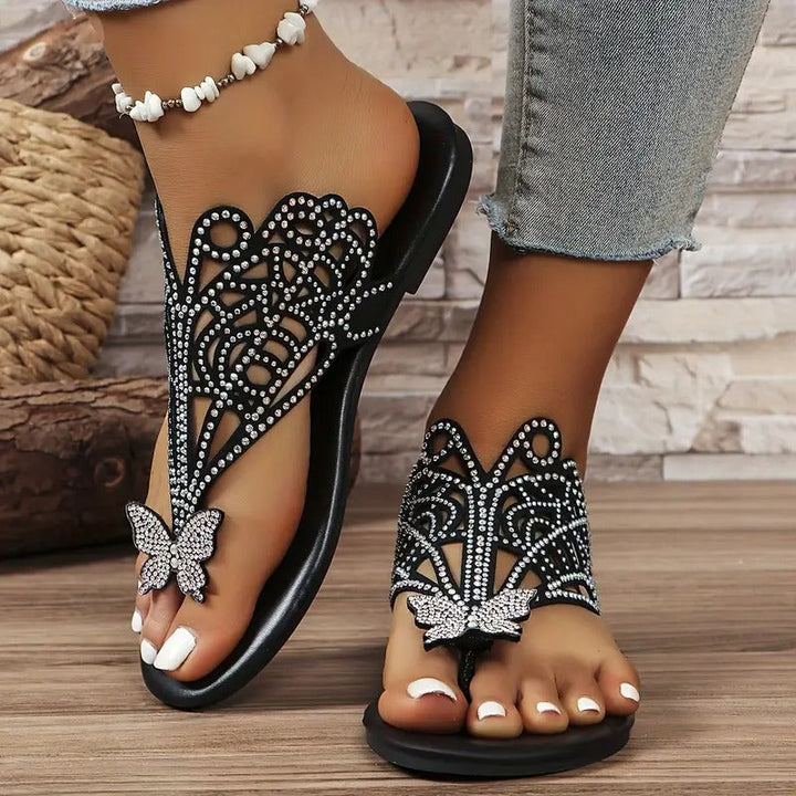 osalia – Stilfuld Lædersandal Med Sommerfuglemotiv