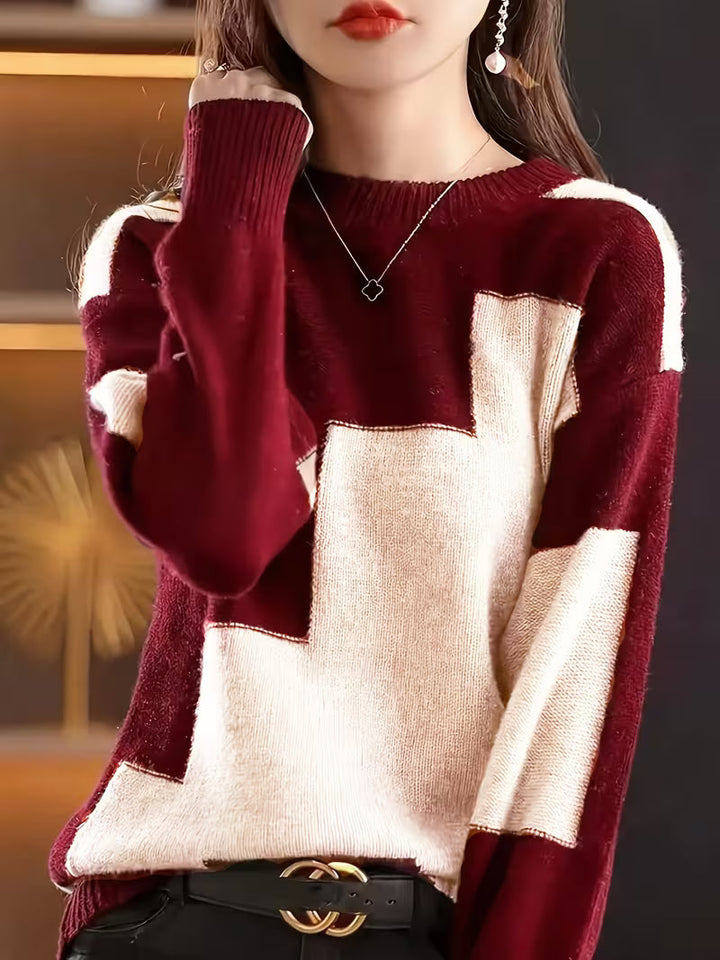 Marvelle – Langærmet Sweater Med Rund Hals Og Farveblokke