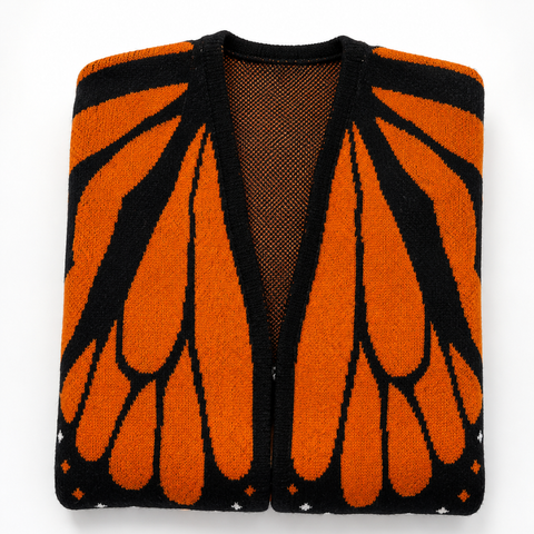 Zoliana – Strikket cardigan med motiv af en monark-sommerfugls vinger