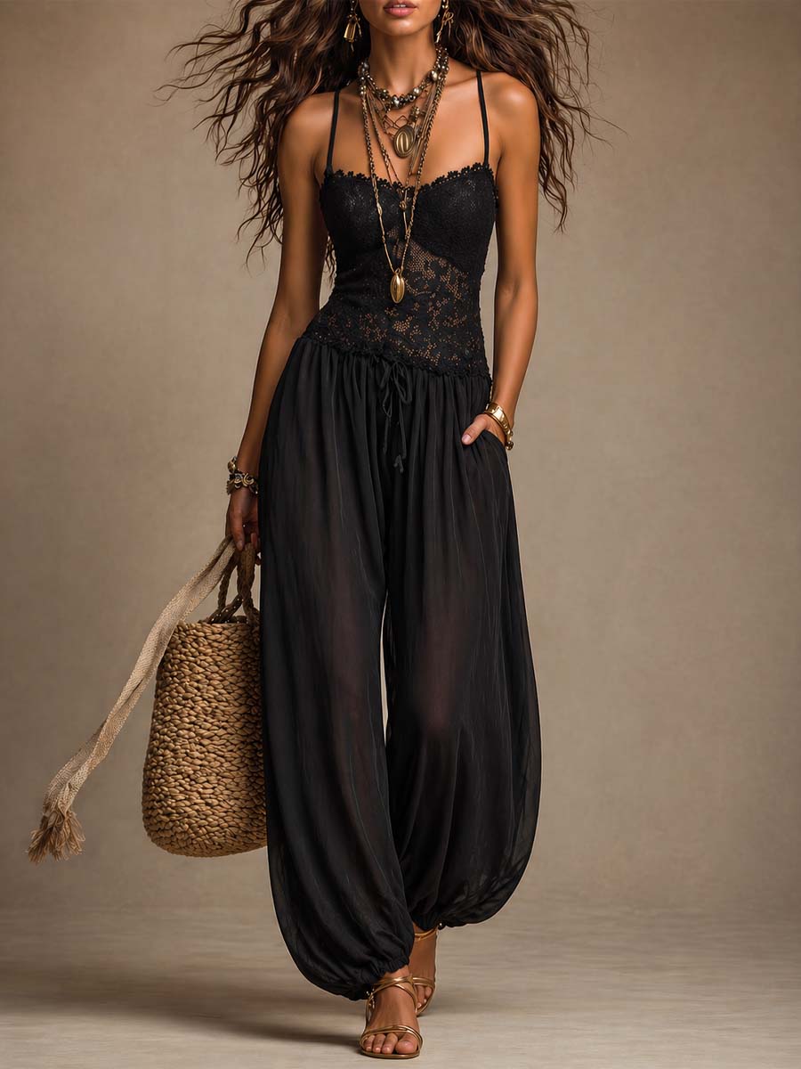 Natya – Vintage-inspireret, Flagrende Jumpsuit I Blonder