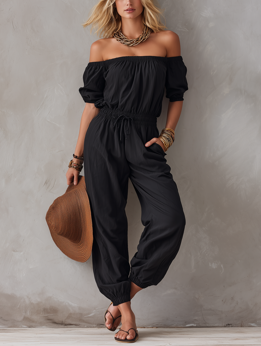 Nisan – Vævet, Ærmeløs Jumpsuit Med Bare Skuldre