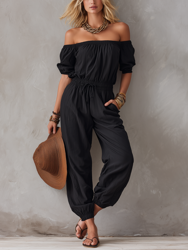 Nisan – Vævet, Ærmeløs Jumpsuit Med Bare Skuldre