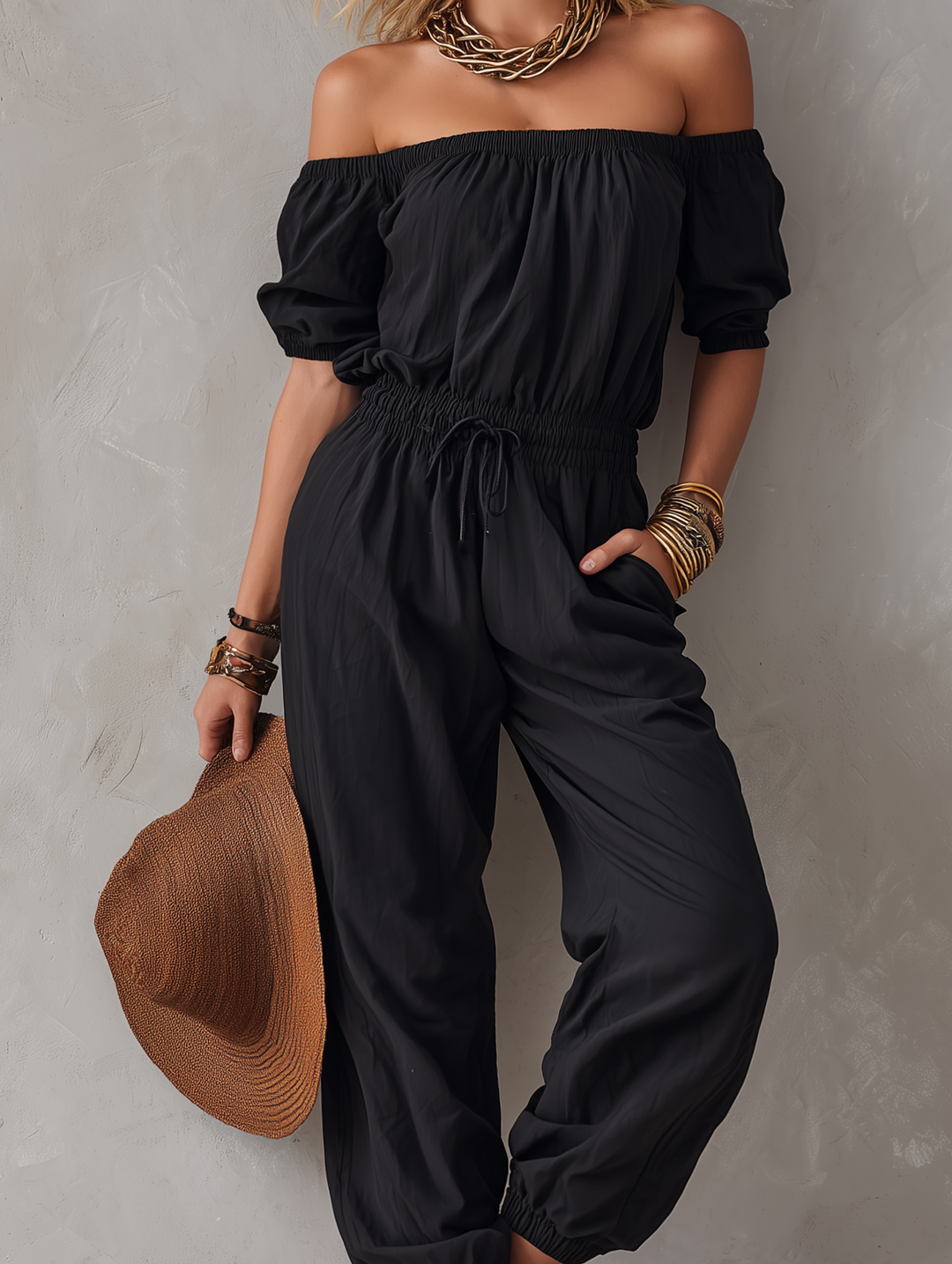 Nisan – Vævet, Ærmeløs Jumpsuit Med Bare Skuldre