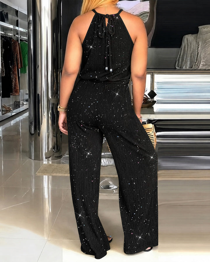 Kannika – Sparkle Halter-jumpsuit Med Brede Ben