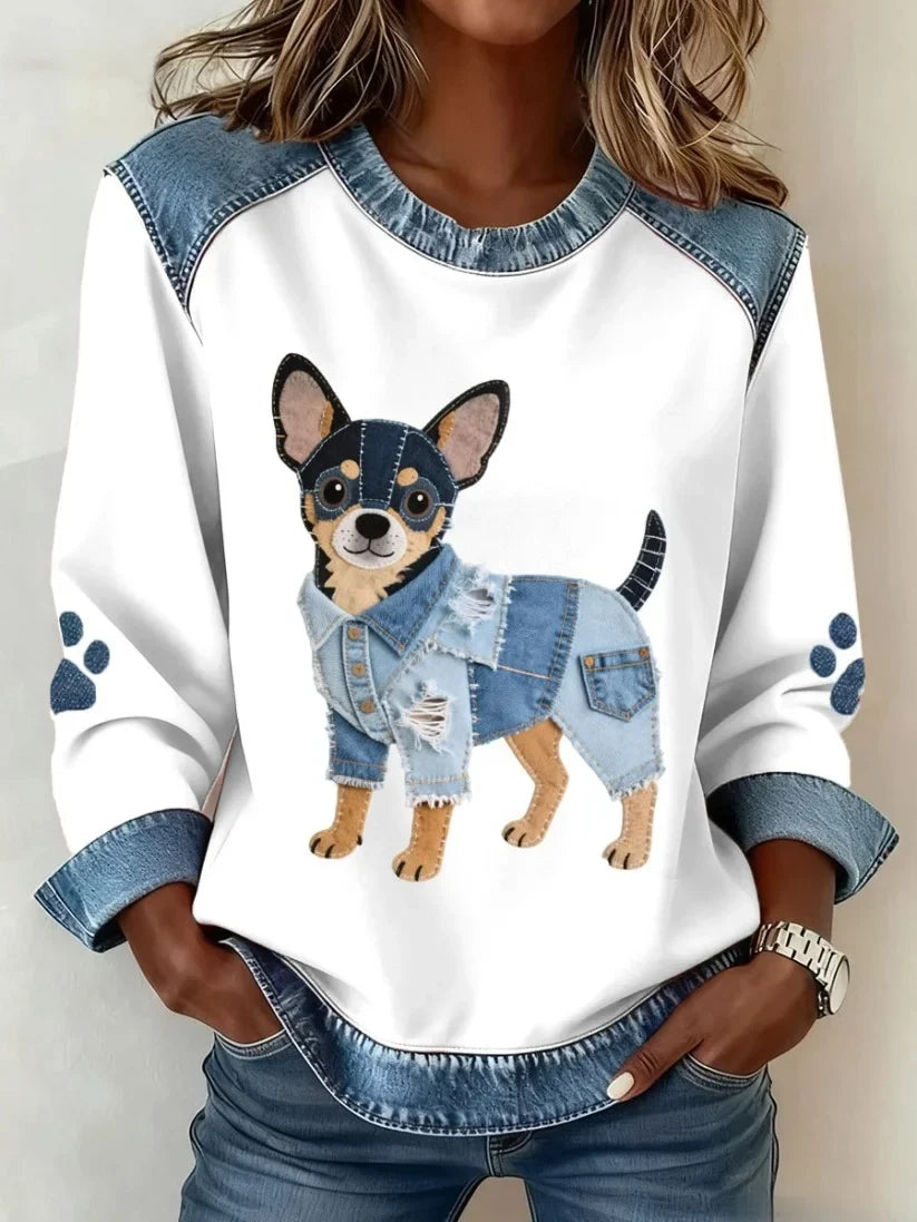Lilah – Sweatshirt Med Dachshund-Udskriv Og Patchwork
