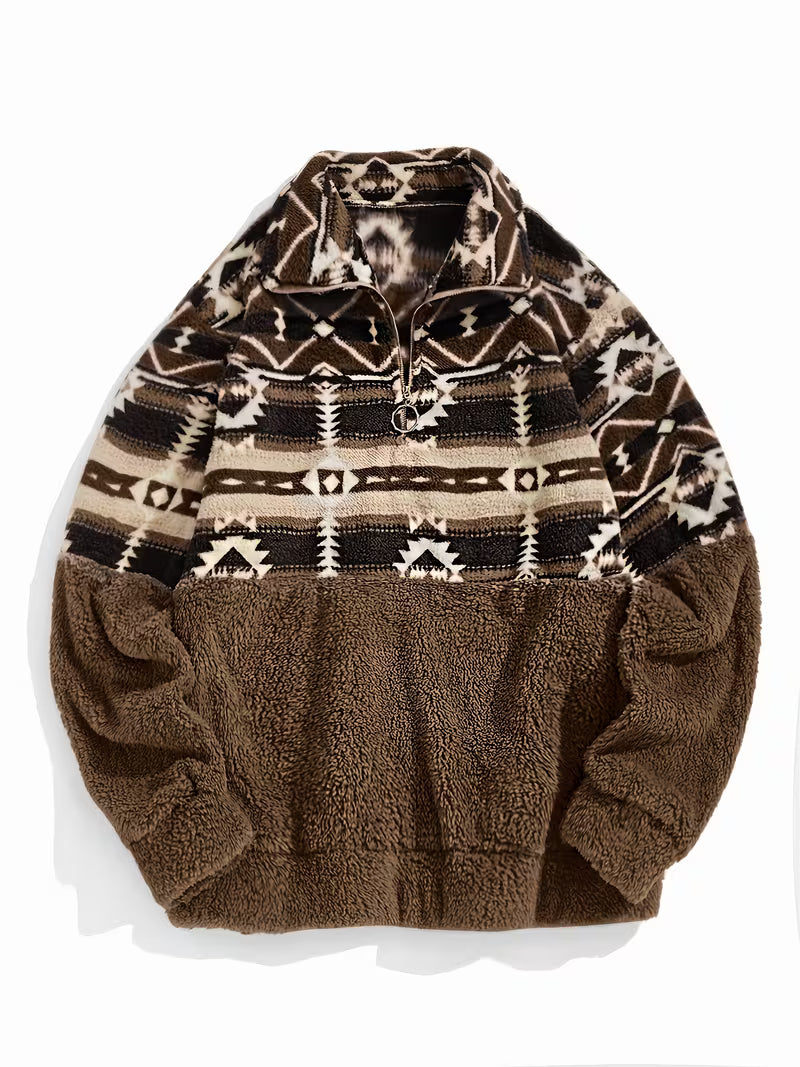 Limina – Teddy-Sweatshirt Med Halv Lynlås Og Geometrisk Mønster