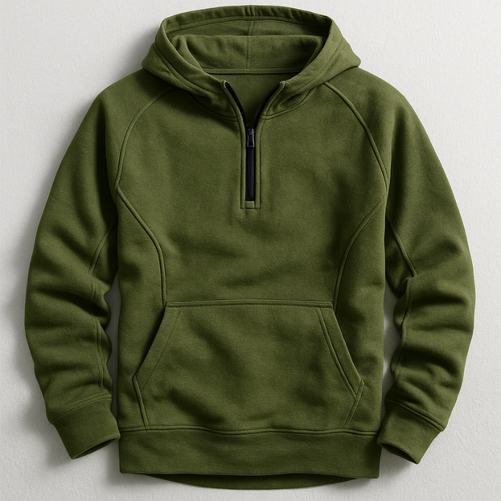 Kennet – Langærmet Sweatshirt Med Hætte Og Kvartlængde Lynlås