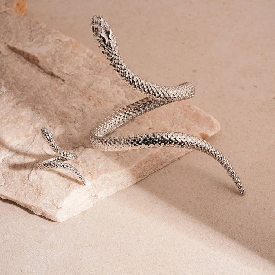 Zevella – Sæt Med Armbånd Og Ring Med Skulptureret Slangemotiv