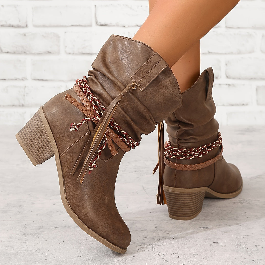 Asenath - Elegante Støvler Med Tyk Hæl I Rebdesign