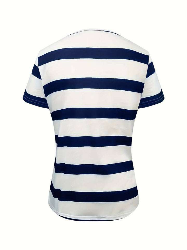 Kiley - Elegant Stribet T-shirt Med Korte Ærmer