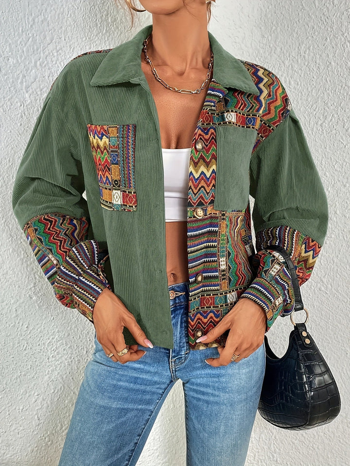 Amelina – Boho-inspireret Patchwork-jakke I Fløjl Med Knapper