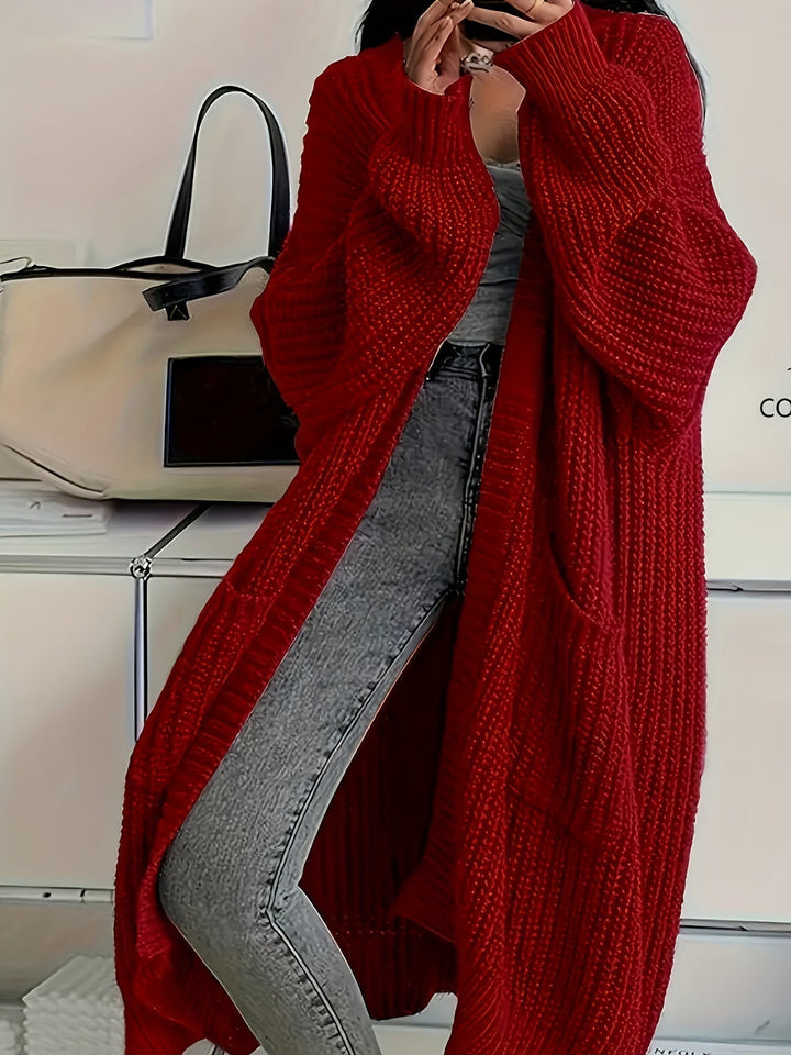Ludivine - Hyggelig, Lang Strikket Cardigan Med Åben Front Og Lomme