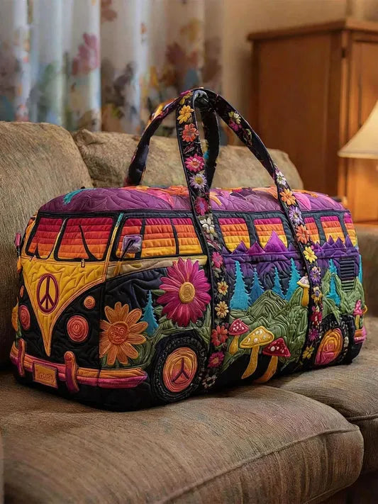 RetroBloom – Vatteret Rejsetaske Med Vintage Campingvognsmotiv