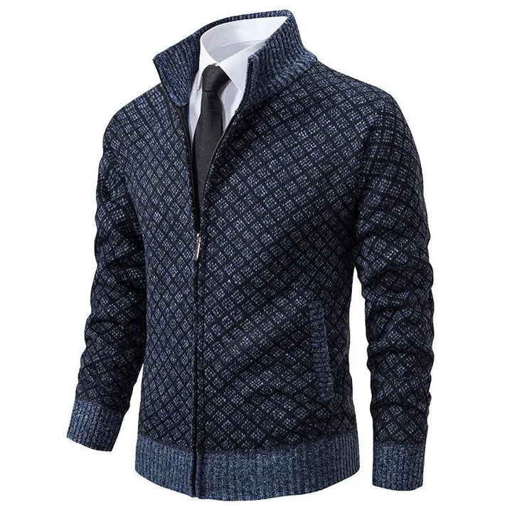 Klarik – Strikket Cardigan Med Diamantmønster Og Gennemgående Lynlås