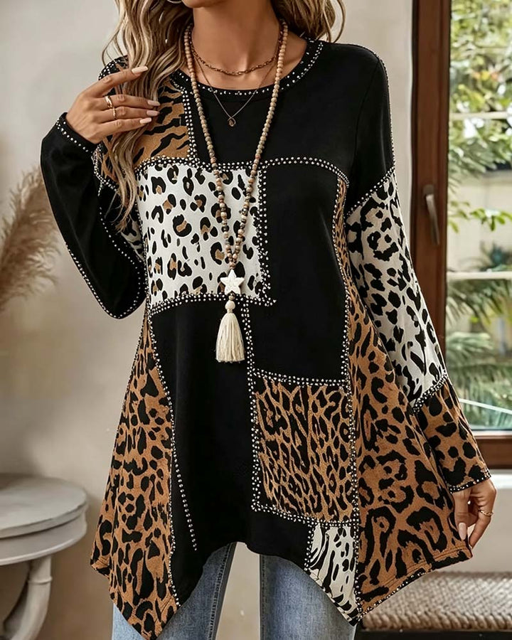 Niriza – Bluse I Uregelmæssigt Patchwork Med Leopardmønster
