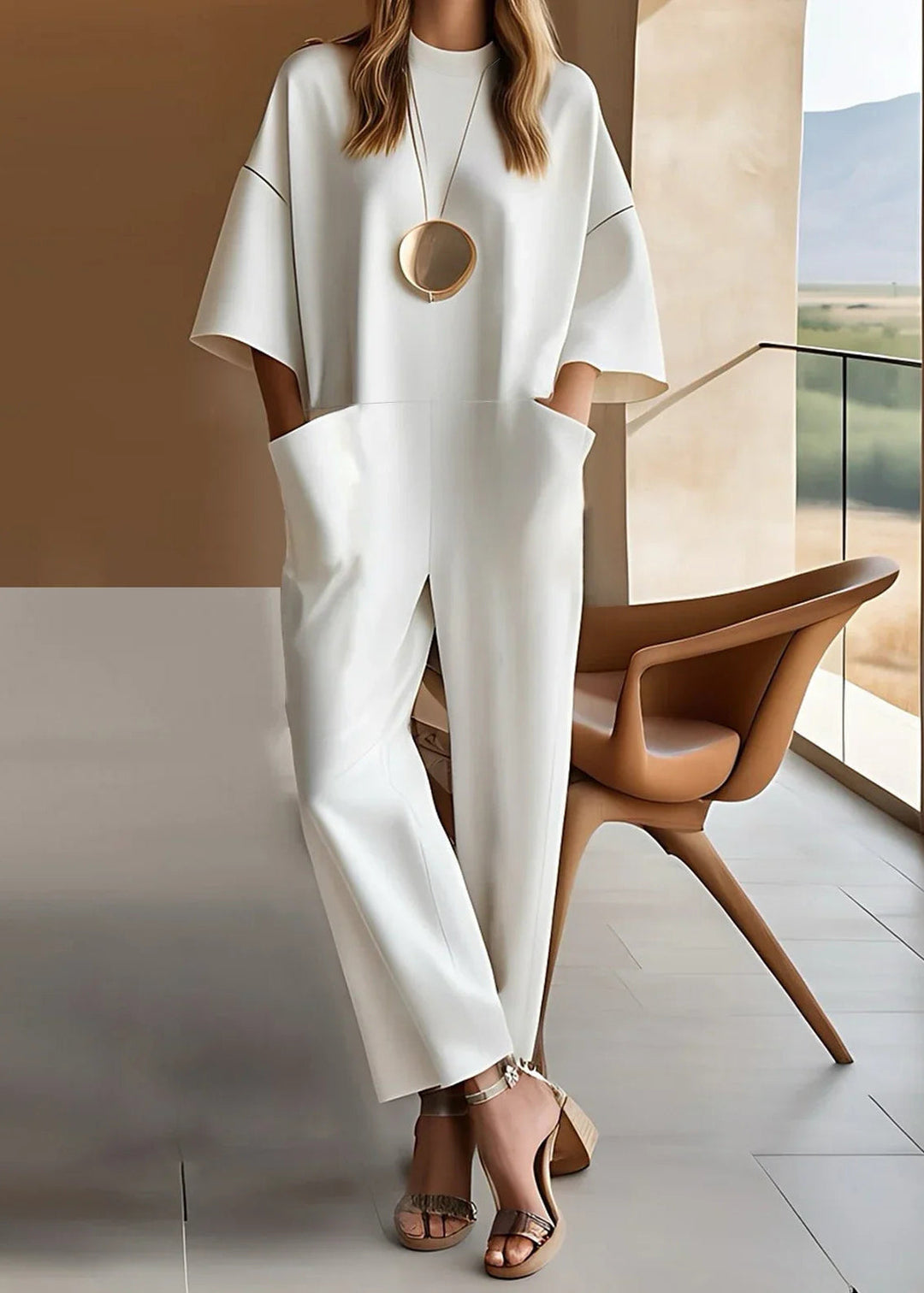 Elizina – Stilfuld, Løs Jumpsuit Med Halvlange Ærmer