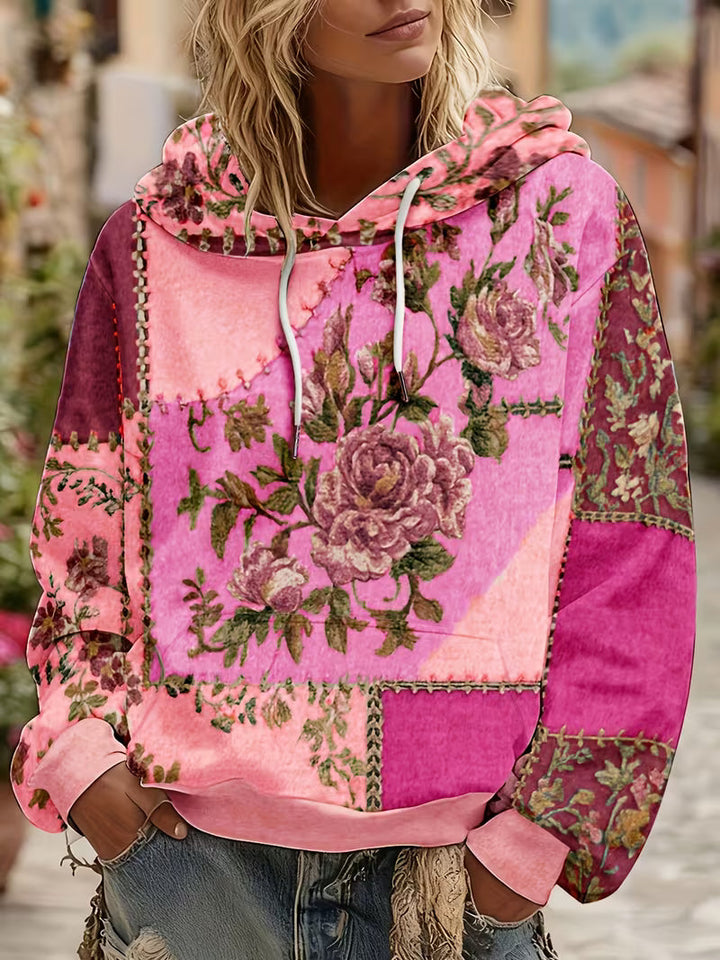 Norella – Langærmet Hættetrøje Med Blomstermønster I Patchwork