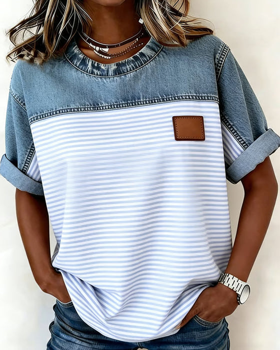 Tessie – Denimbluse Med Stribede Paneler