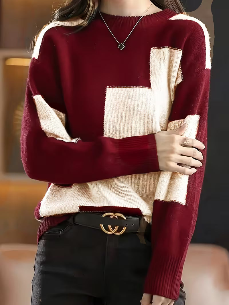 Marvelle – Langærmet Sweater Med Rund Hals Og Farveblokke