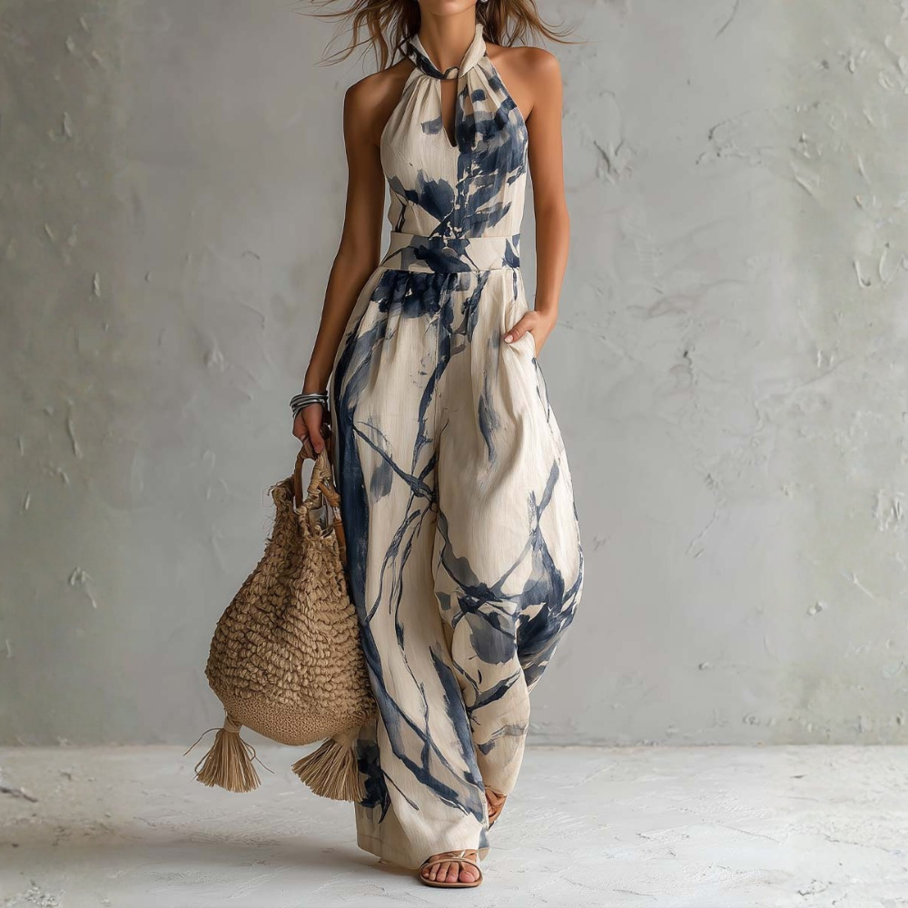 Symia – Elegant Jumpsuit Med Kunstnerisk Udskriv