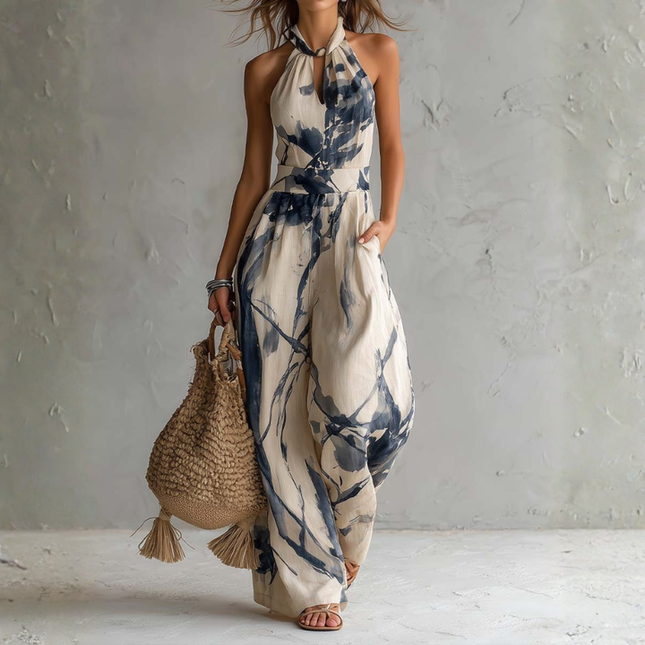 Symia – Elegant Jumpsuit Med Kunstnerisk Udskriv