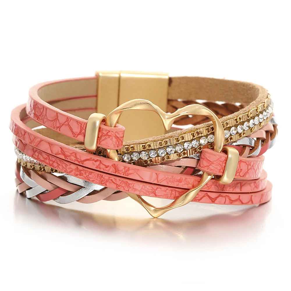 Reyn – Læderarmbånd Med Hjertevedhæng I Lag