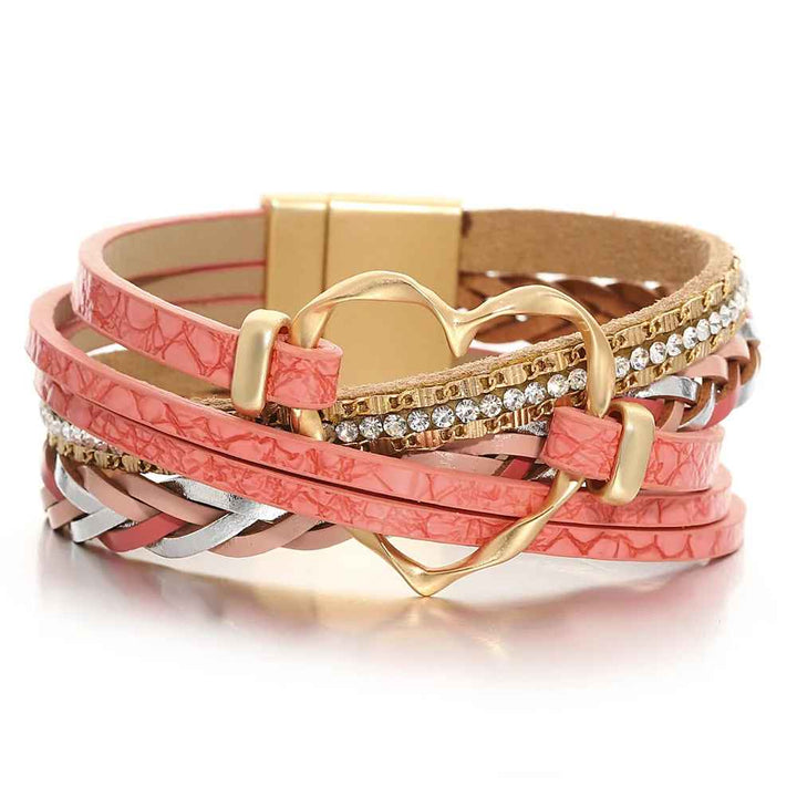 Reyn – Læderarmbånd Med Hjertevedhæng I Lag