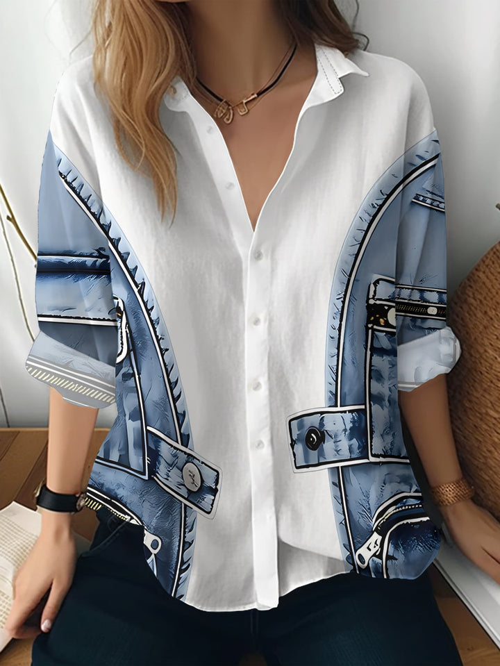 Alfiya - Langærmet Skjorte Med Lomme I Denim Veststil