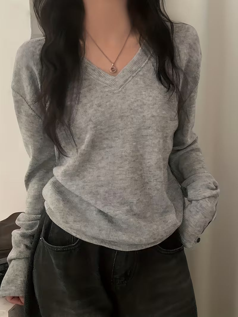 Kebina – Sweater Med V-udskæring, Ribkant Og Knapper Ved Håndleddene