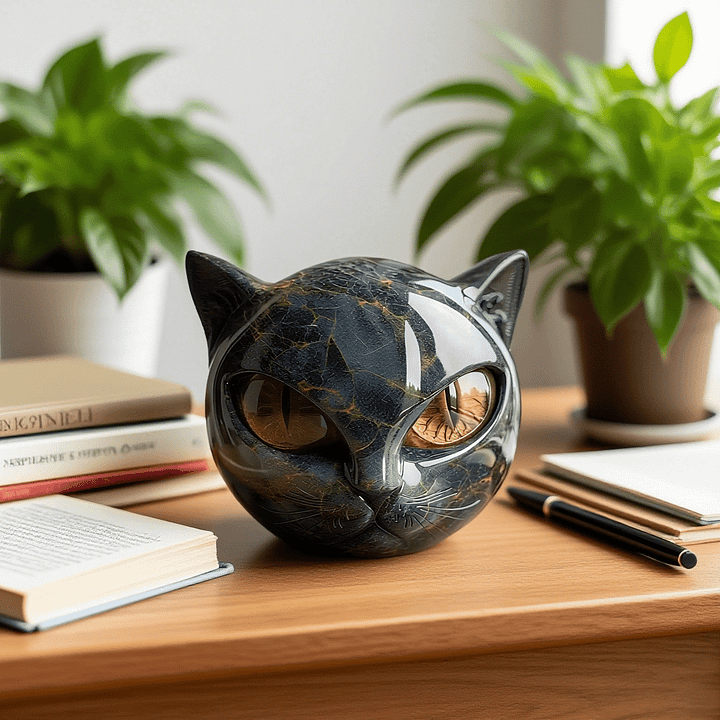 Nyxcharm – Skulptur Af Et Mystisk Sort Kattehoved