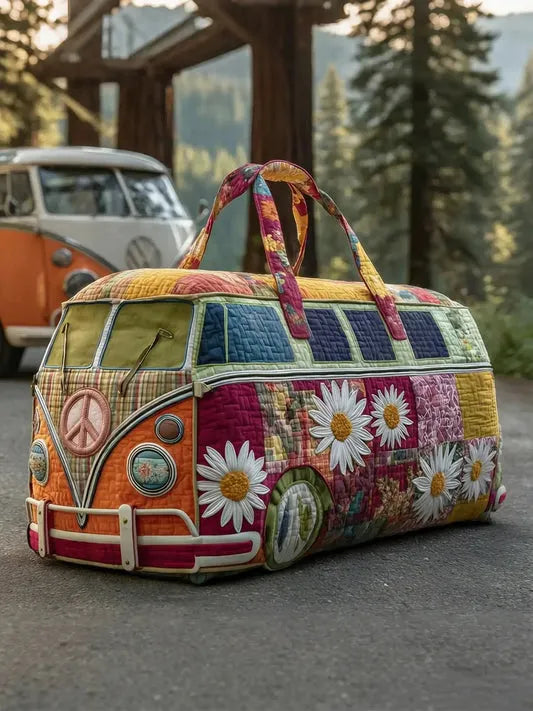 RetroBloom – Vatteret Rejsetaske Med Vintage Campingvognsmotiv