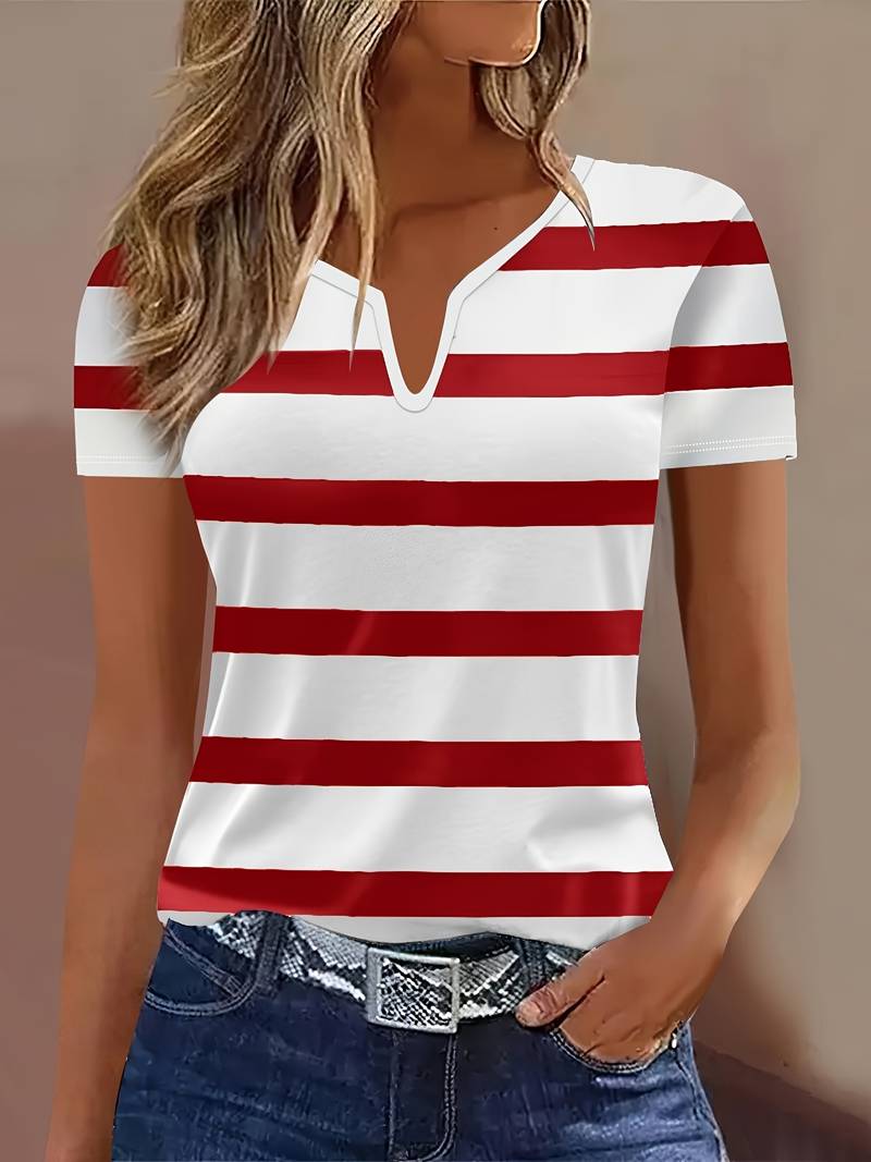 Kiley - Elegant Stribet T-shirt Med Korte Ærmer