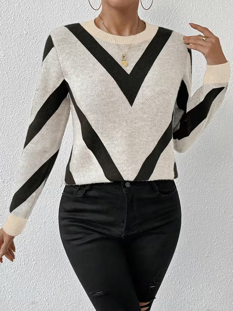Minaza – Sweater Med Rund Hals Og Geometrisk Mønster