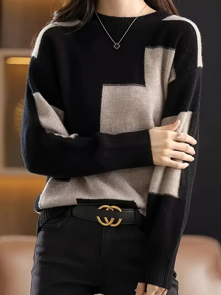 Marvelle – Langærmet Sweater Med Rund Hals Og Farveblokke