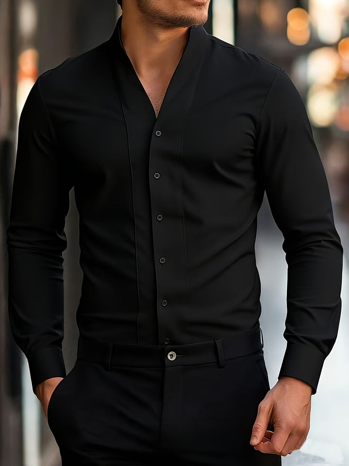 Almasbek - Langærmet Skjorte Med V-udskæring I Slim Fit