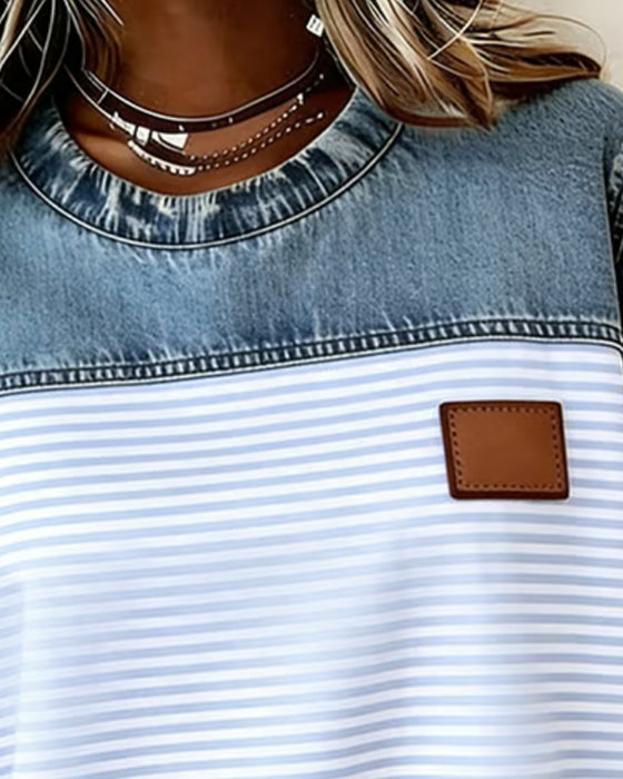 Tessie – Denimbluse Med Stribede Paneler
