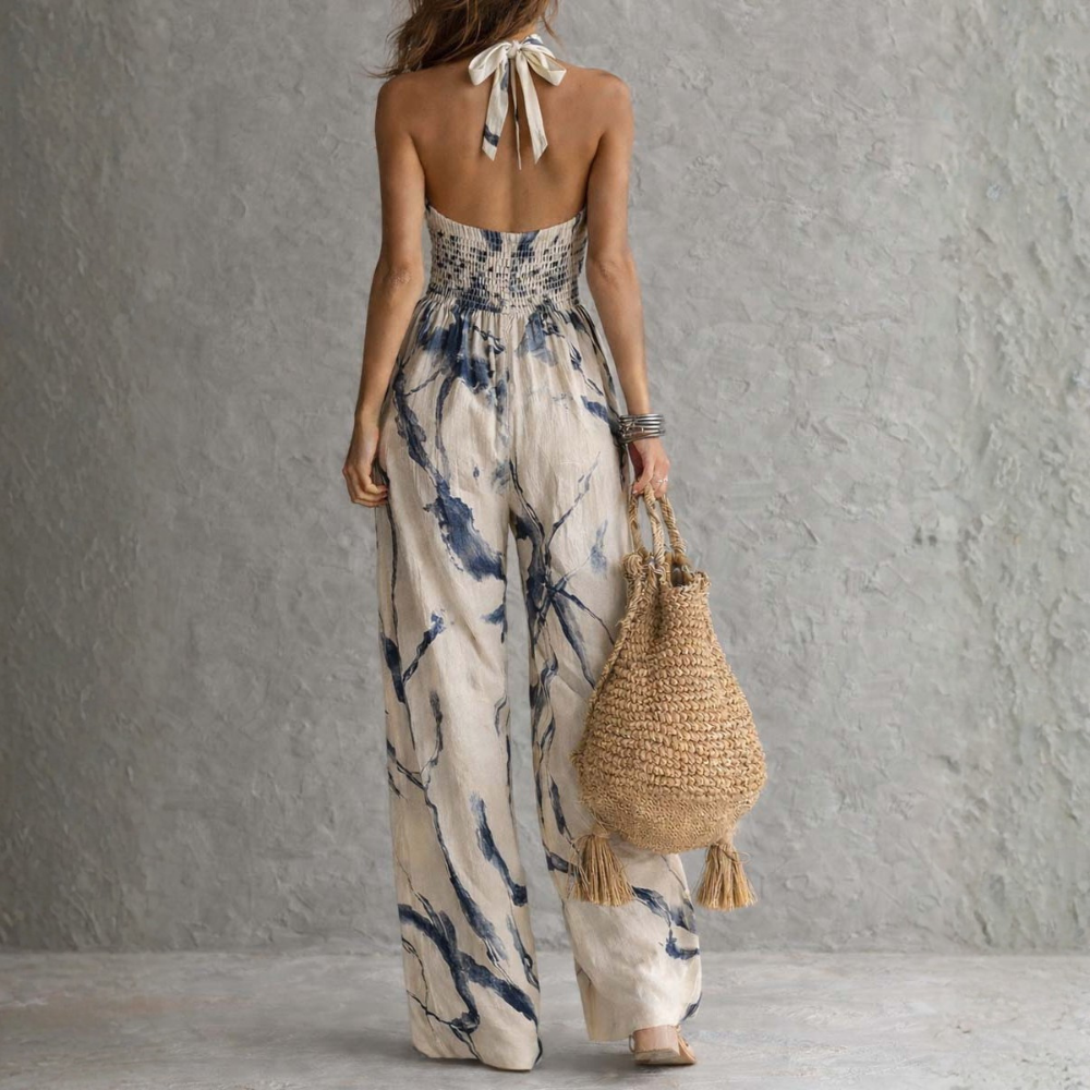 Symia – Elegant Jumpsuit Med Kunstnerisk Udskriv
