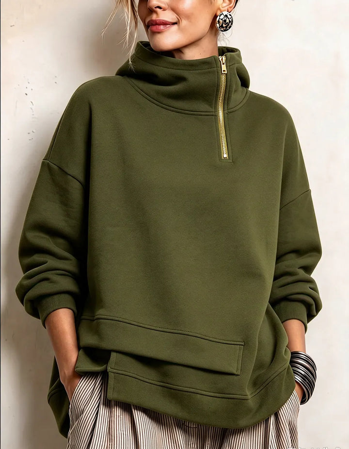 Lyona – Moderne Asymmetrisk Sweatshirt Med Høj Halsudskæring