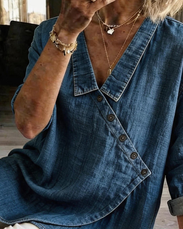Olizia – Enkel Bluse Med Diagonal Knaplukning