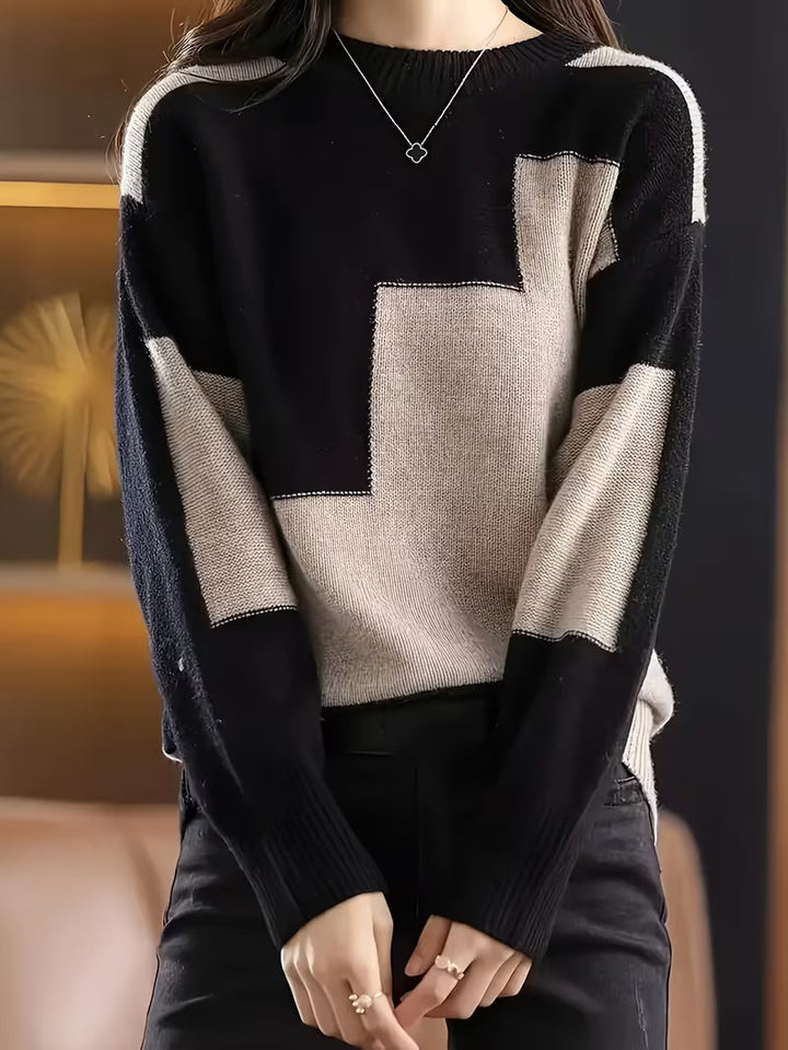 Marvelle – Langærmet Sweater Med Rund Hals Og Farveblokke