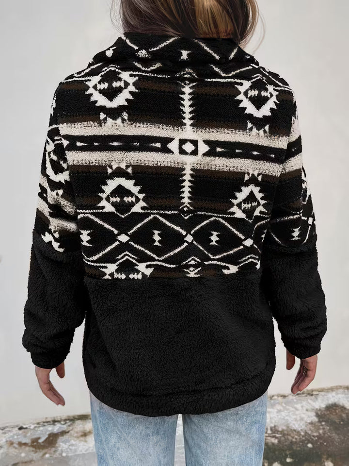 Limina – Teddy-Sweatshirt Med Halv Lynlås Og Geometrisk Mønster