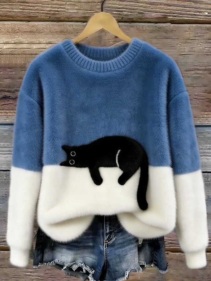 Aiste – Afslappet Sweater Med Katteprint