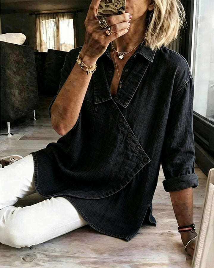 Olizia – Enkel Bluse Med Diagonal Knaplukning