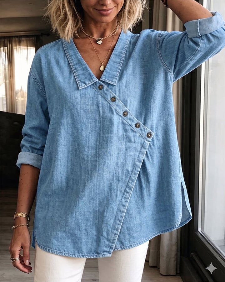 Olizia – Enkel Bluse Med Diagonal Knaplukning