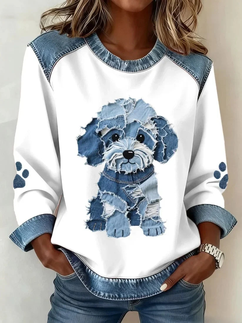 Lilah – Sweatshirt Med Dachshund-Udskriv Og Patchwork
