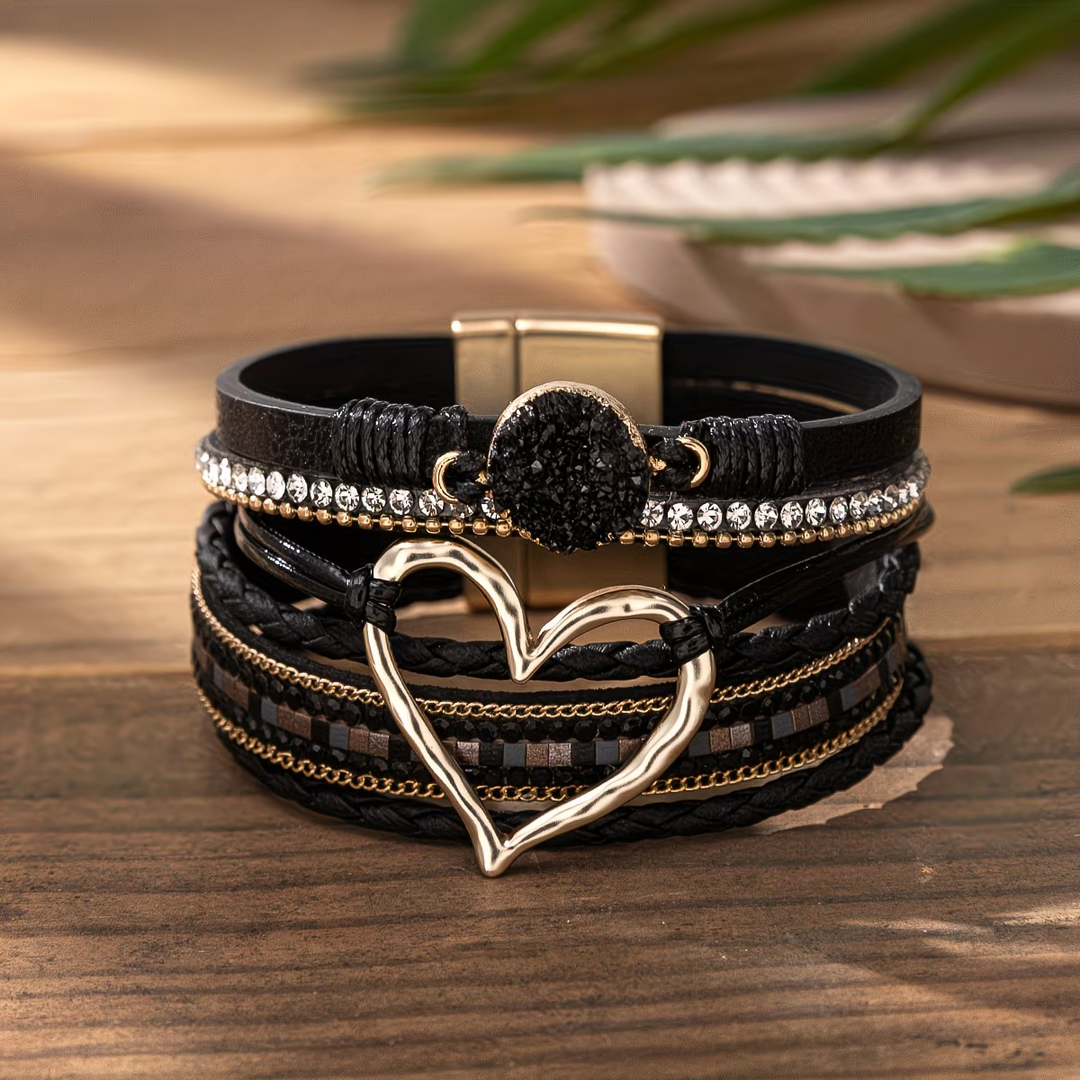Reyn – Læderarmbånd Med Hjertevedhæng I Lag