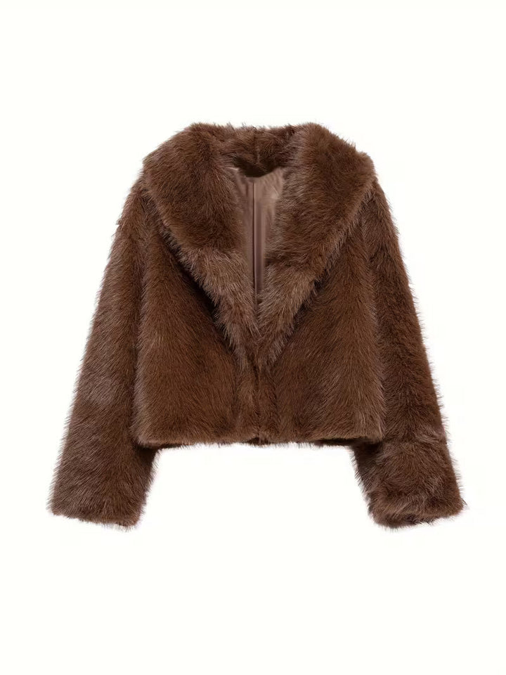 Jorida – Oversized, Kort Jakke Med Revers I Kunstpels
